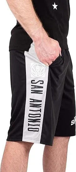Ultra Game NBA Official Men’s Super Soft Active Workout Basketball Training Shorts - Unisex, San Antonio Spurs, Black|San Antonio Spurs